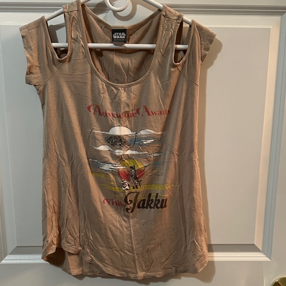Star Wars Beige Her Universe Jakku Cold Shoulder Tee Sz XS